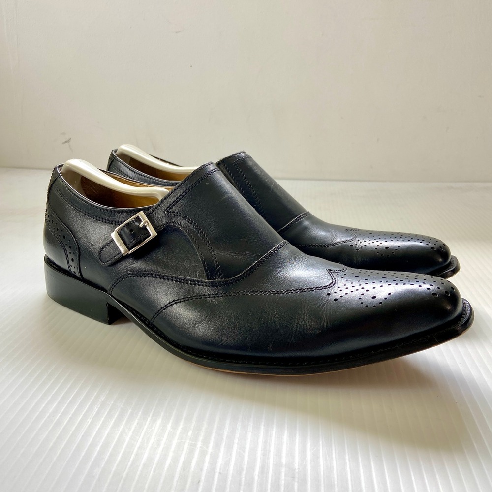 Liberty Black Leather Monk Strap Brogue Wing Tip‎ Lace Up Shoes Mens 10